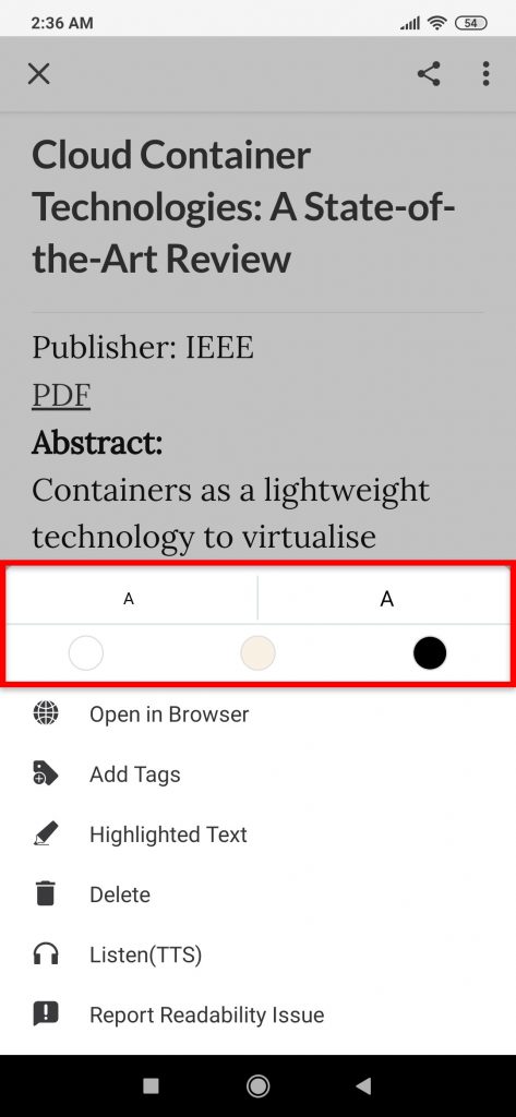 What adjustments does MyLOFT reader allow while reading a saved article? –  MyLOFT