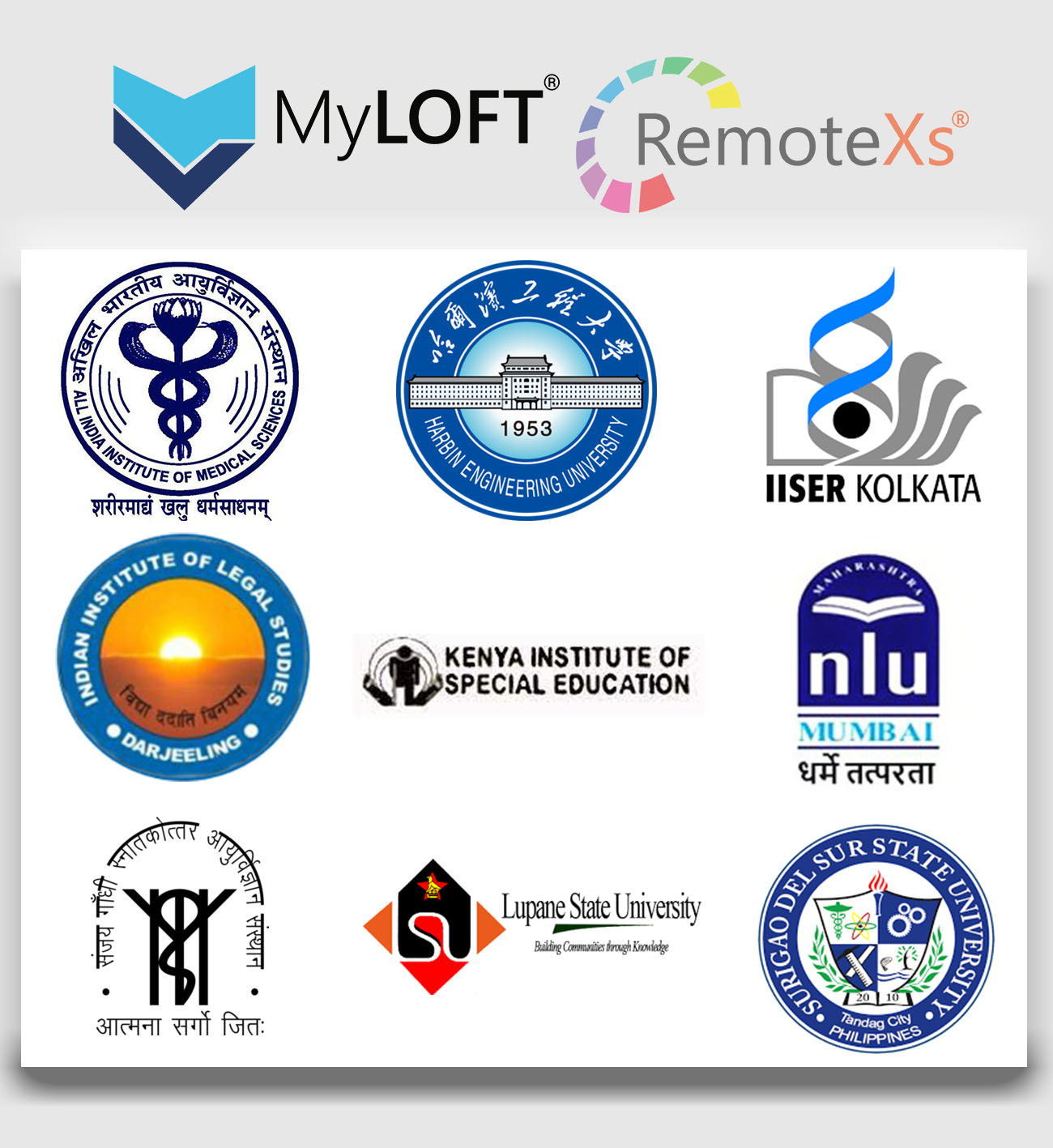 Institution logos, RemoteXs and MyLOFT